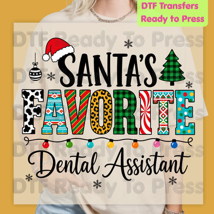 Santa's Favorite Dental Assistant DTF Transfers, Christmas Dental Plaid Leopard Graphic Ready to Press