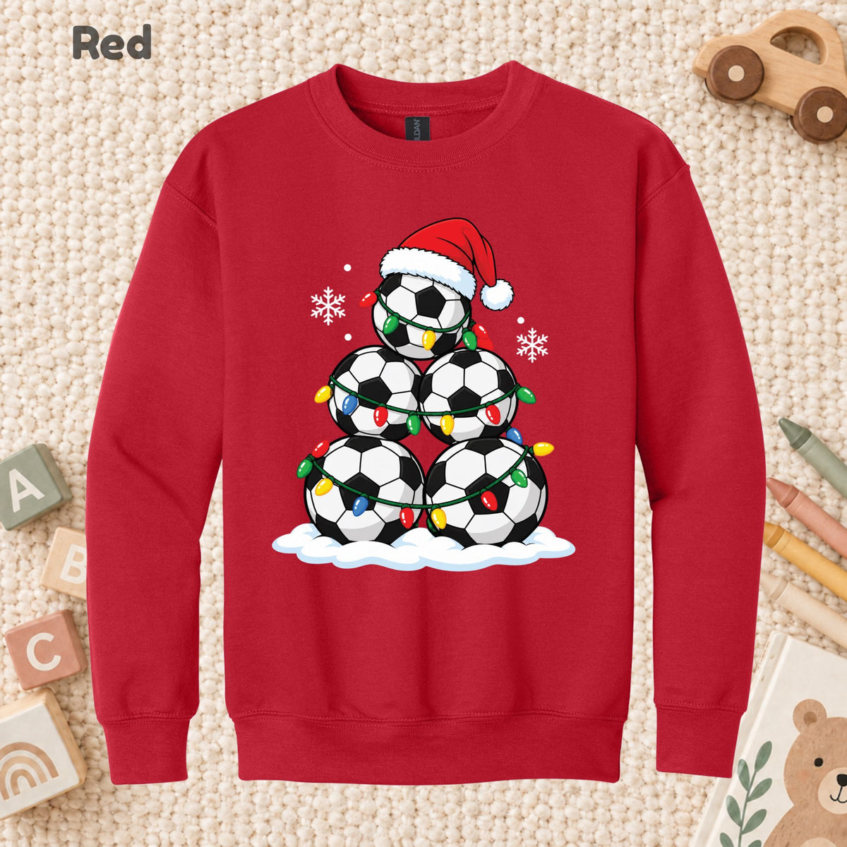 Christmas Soccer T-Shirt, Soccer Ball Santa Hat and Lights Tee, Festive Holiday Sweatshirt
