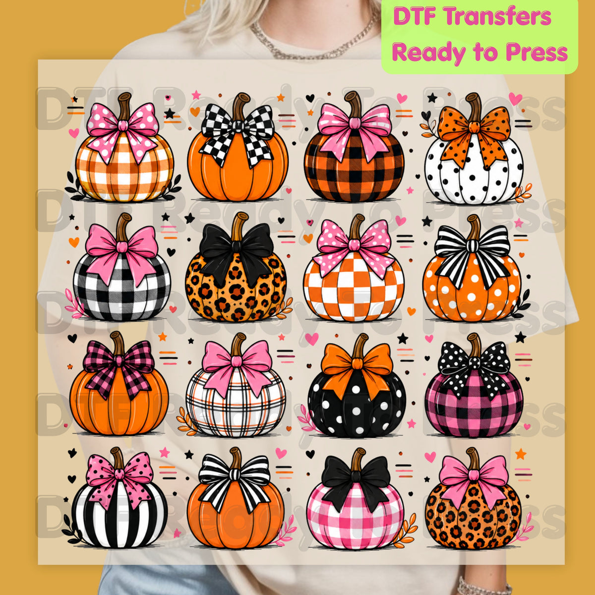 Coquette Bow Pumpkin Halloween DTF Transfers, Pink Plaid Leopard Spooky Ready to Press