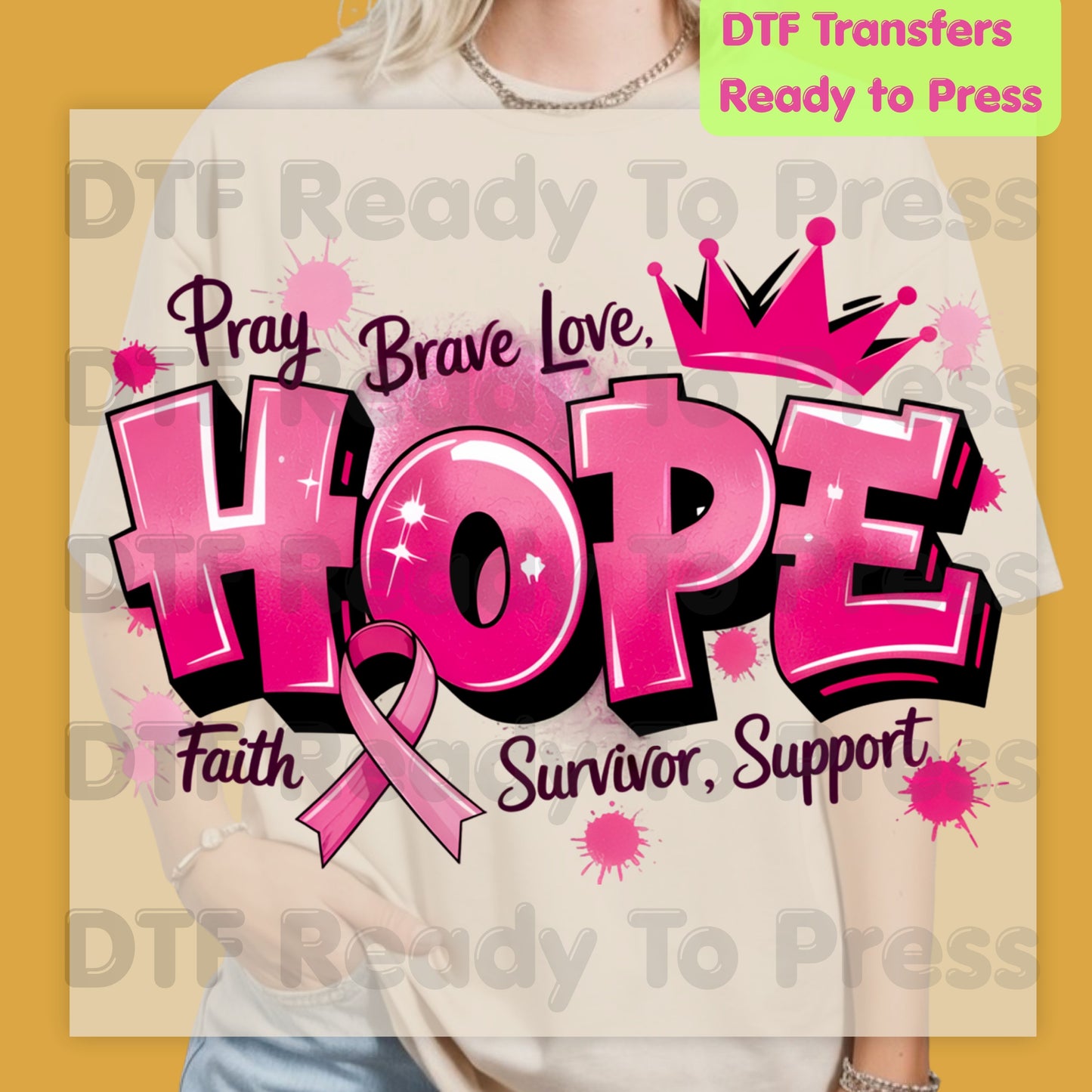 Breast Cancer Hope DTF Transfers, Pink Ribbon Survivor Awareness Support Ready to Press