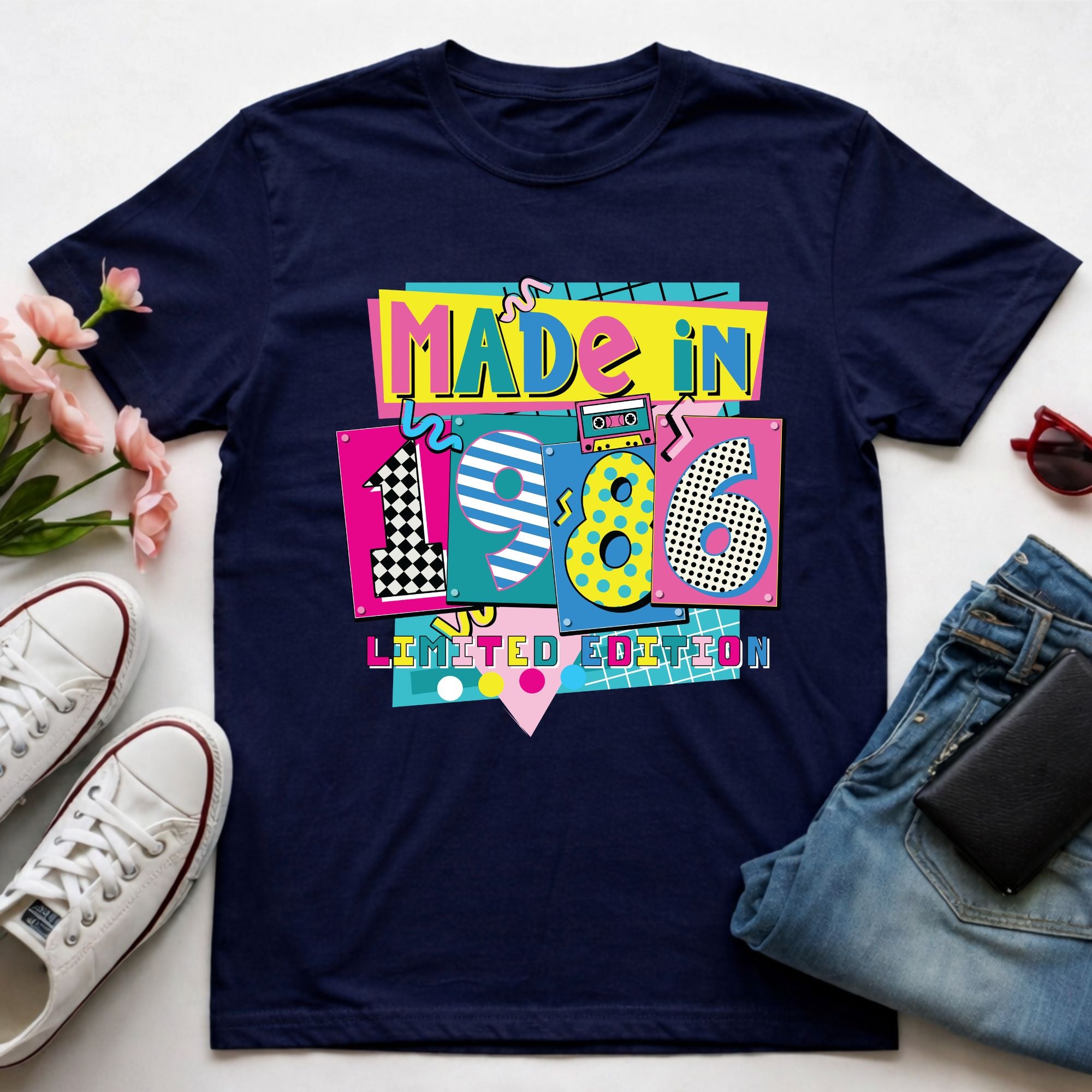 40th Birthday Shirt Made In 1986 T-Shirt Retro 80s Birthday Gift