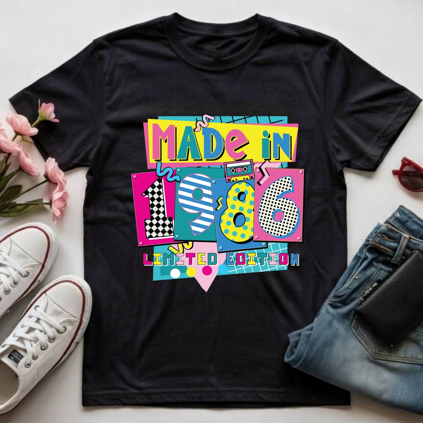 40th Birthday Shirt Made In 1986 T-Shirt Retro 80s Birthday Gift