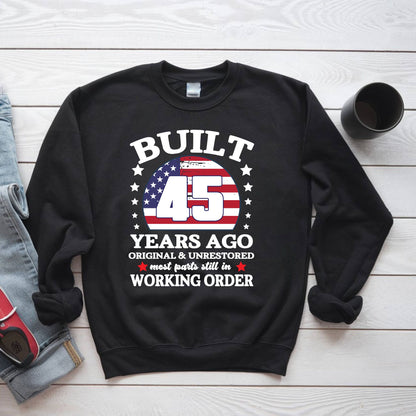 45th Birthday Shirt Built 45 Years Ago T-Shirt American Flag Birthday Gift