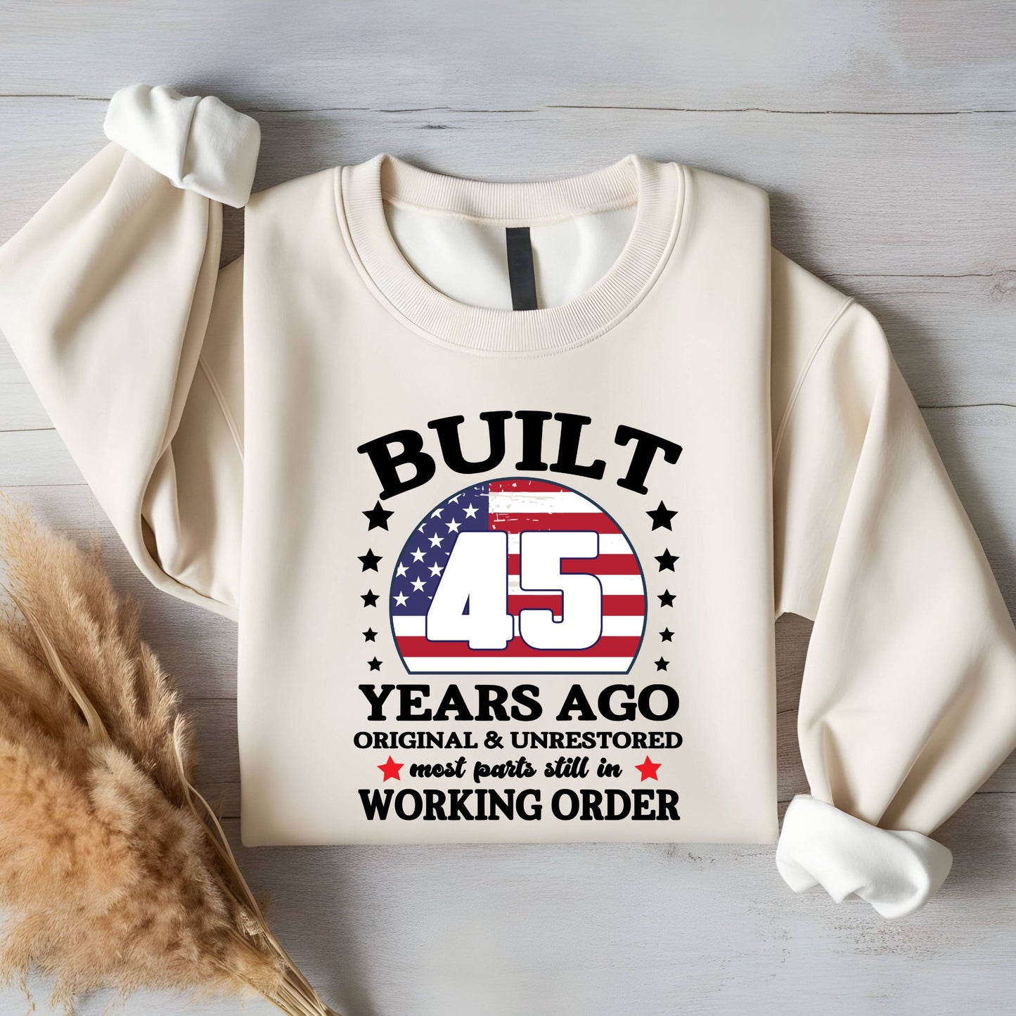 45th Birthday Shirt Built 45 Years Ago T-Shirt American Flag Birthday Gift
