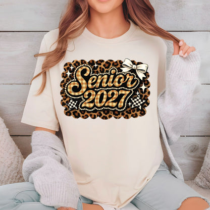 Senior 2027 DTF Gang Sheet Senior Sunrise Premade DTF Transfer Ready to Press Leopard Bow Graduation Heat Transfer For Shirts Trendy