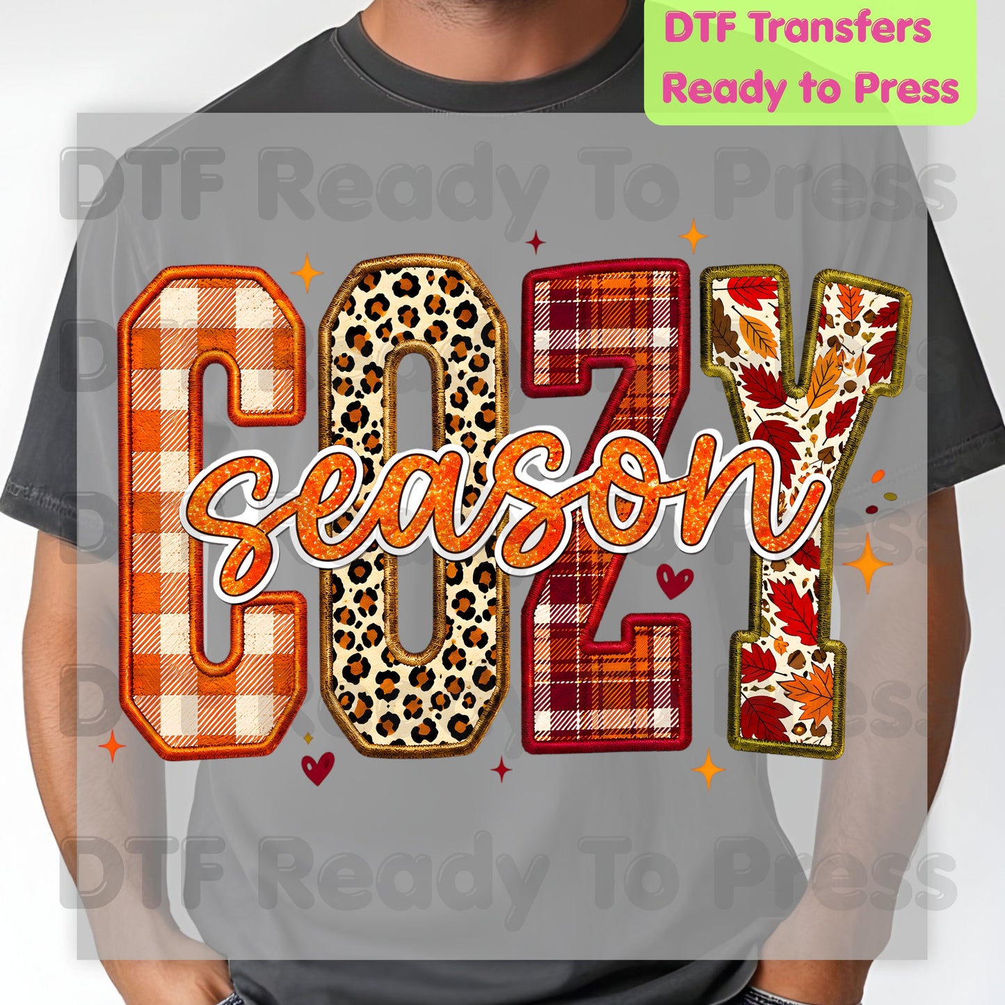 Cozy Season Fall DTF Transfer Ready to Press Plaid Leopard Autumn Letters Heat Transfer for Shirts Colorful Pumpkin Season Graphic Press