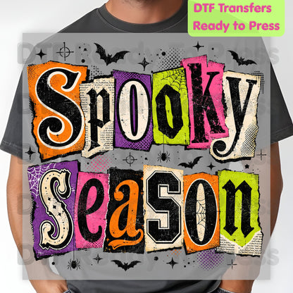 Halloween Spooky Season DTF Transfers, Ransom Note Cutout Colorful Gothic Patchwork Bats Spiderweb Ready to Press