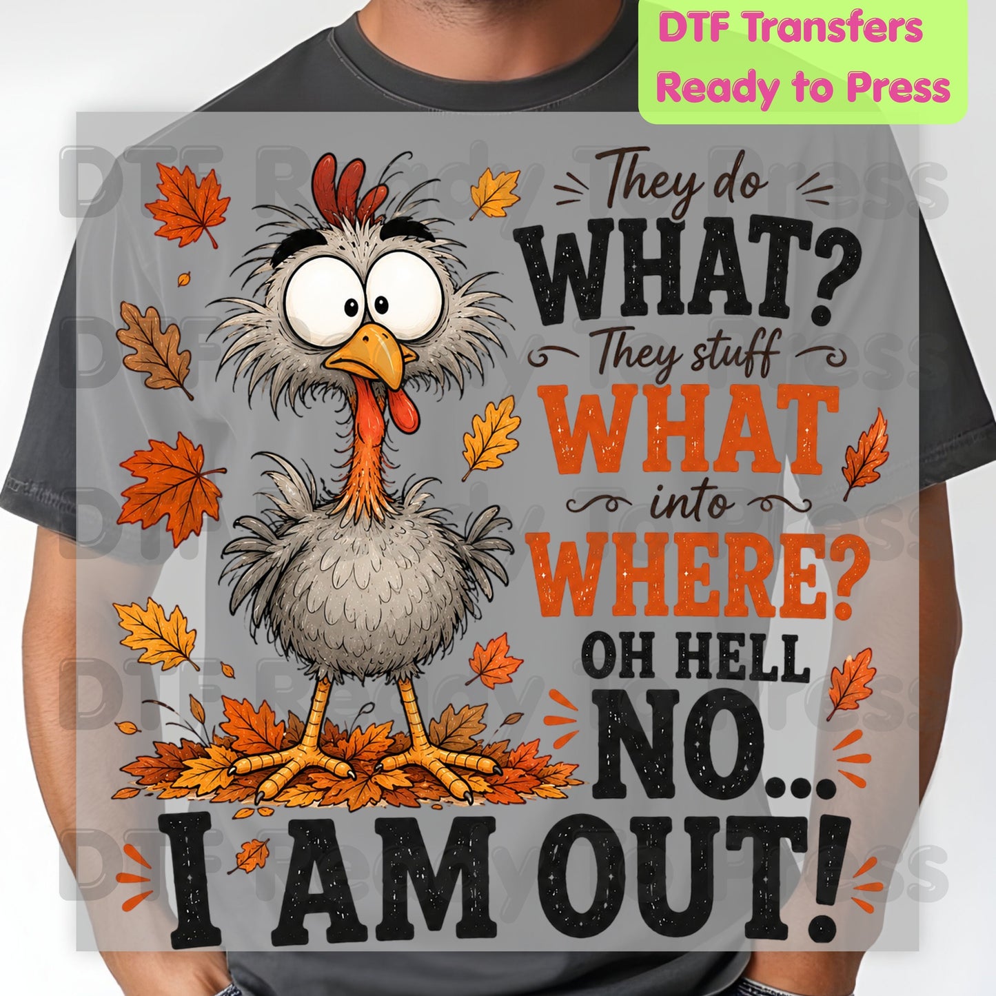 Funny Thanksgiving Turkey DTF Transfers, They Stuff What Into Where Sarcastic Fall Ready to Press