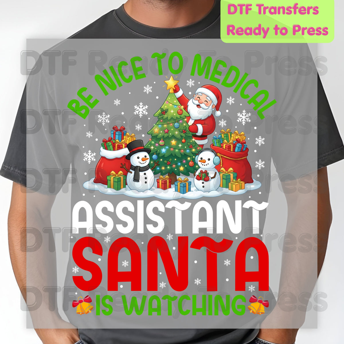 Be Nice to Medical Santa Is Watching DTF Transfers, Funny Christmas Nurse Holiday Tree Ready to Press