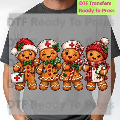 Christmas Gingerbread Nurse Team DTF Transfers, Medical Nursing Stethoscope Holiday Ready to Press