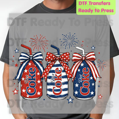 Patriotic Diet Coke Cans DTF Transfer Ready to Press
