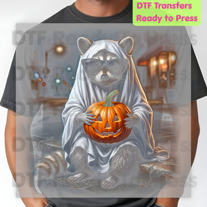 Halloween Ghost Raccoon DTF Transfers, Pumpkin Trash Panda Spooky Vintage Ready to Press