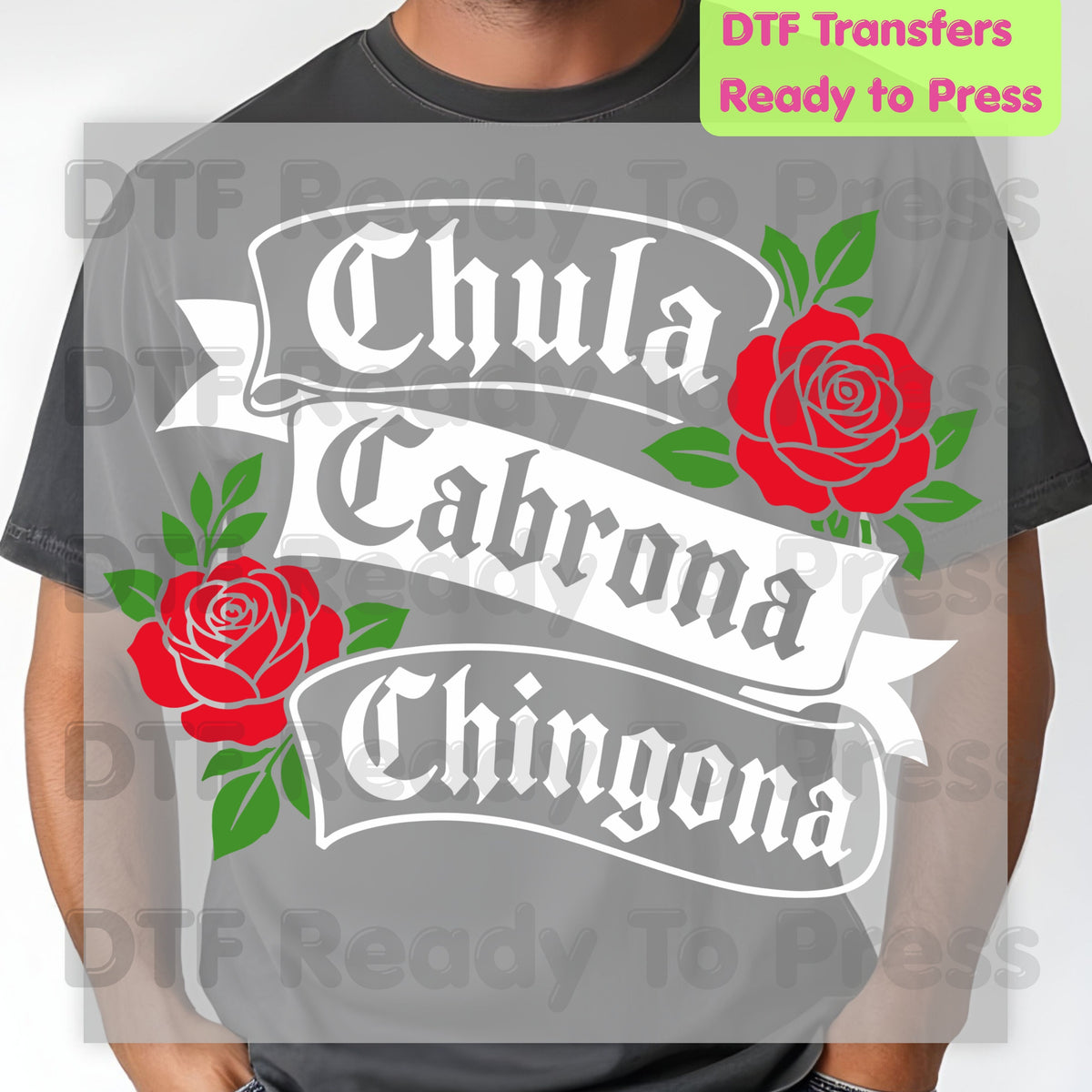 Chingona Rose DTF Transfers, Latina Power Red Rose Chicana Old English Font Ready to Press