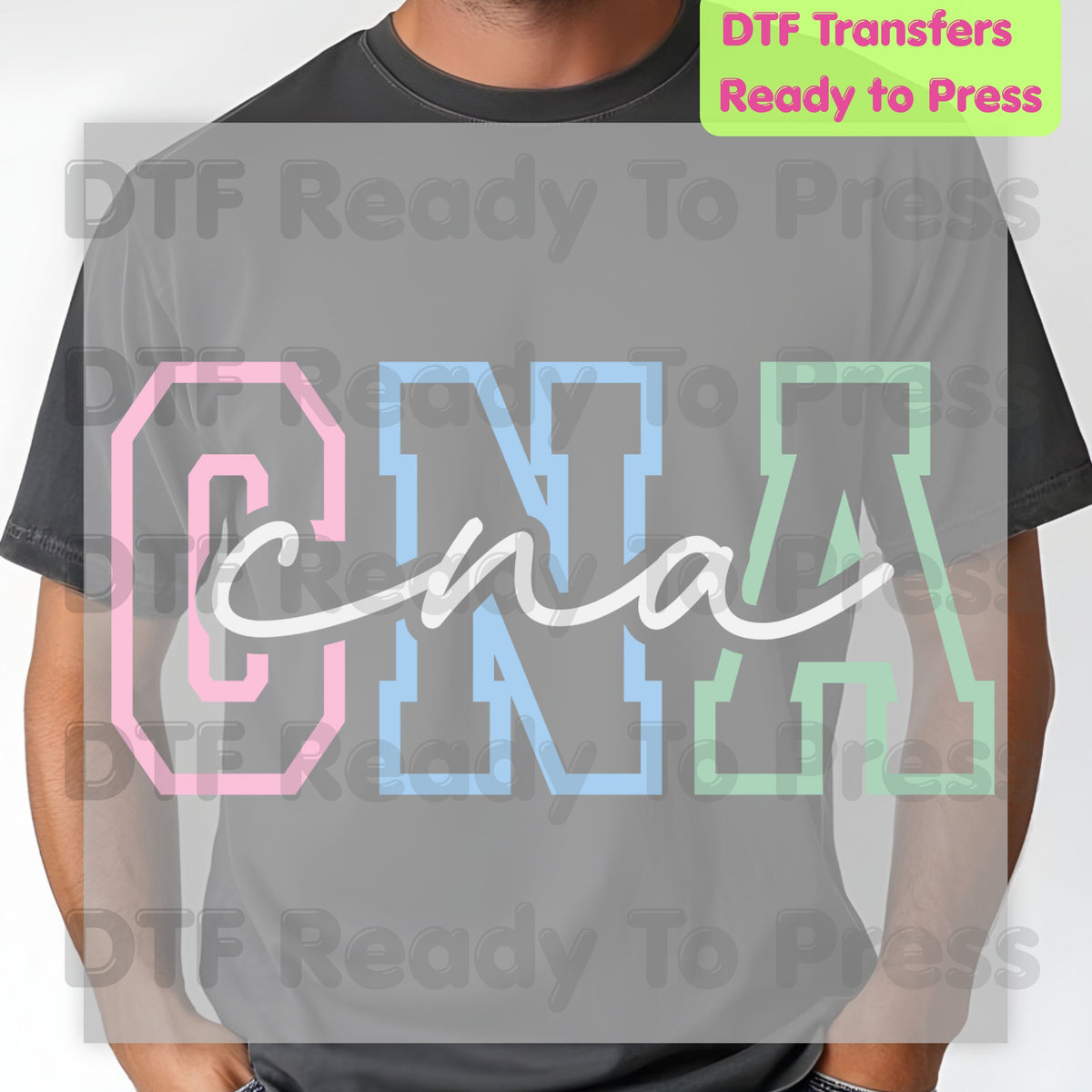 CNA Pastel Varsity DTF Transfers, Certified Nursing Assistant Medical Block Script Ready to Press