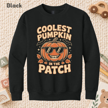 Coolest Pumpkin in the Patch T-Shirt, Retro Halloween Sunglasses Fall Season Tee for Toddler and Kids