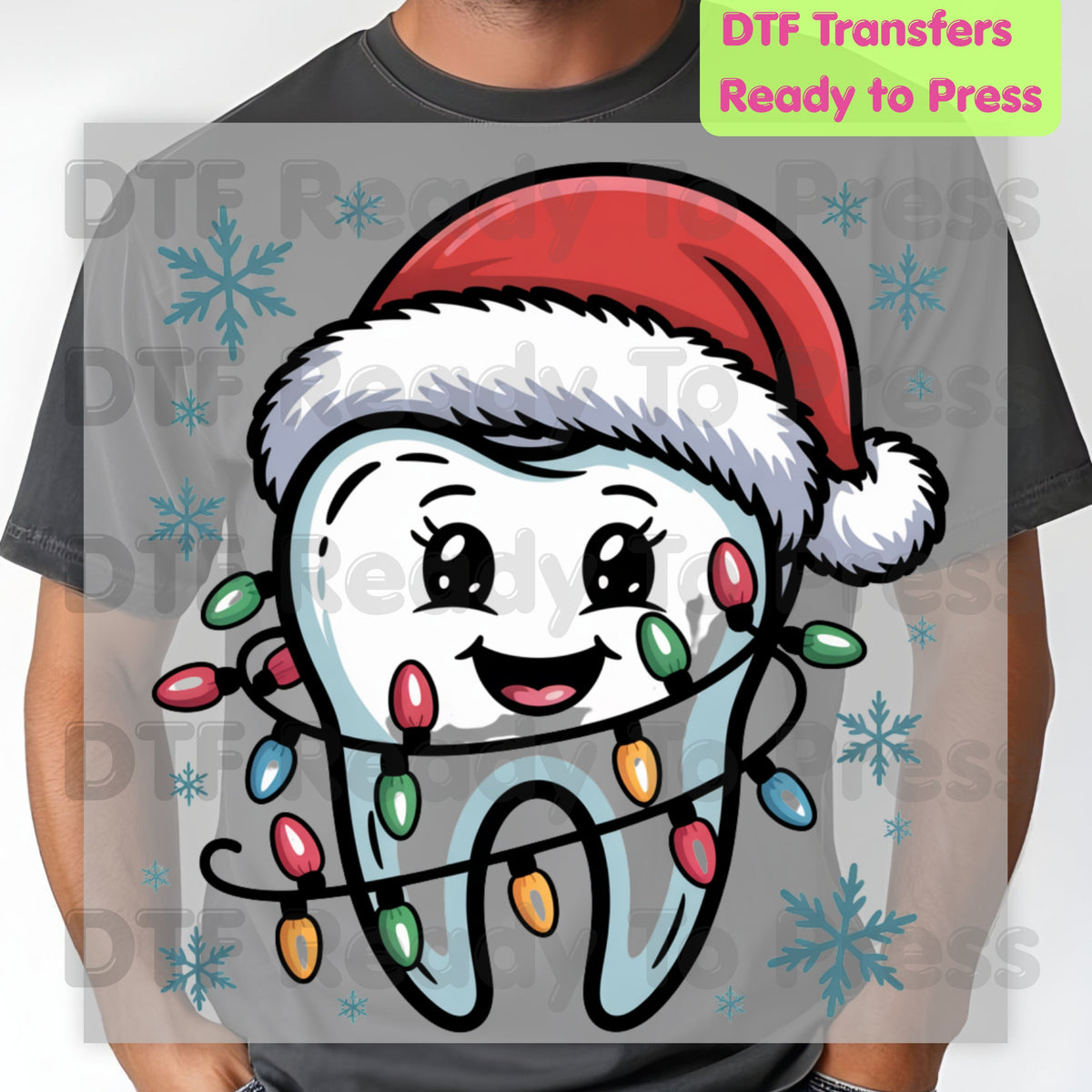 Christmas Cute Dental Tooth DTF Transfers, Dentist Hygienist Santa Holiday Lights Ready to Press