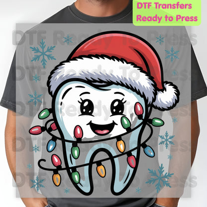 Christmas Cute Dental Tooth DTF Transfers, Dentist Hygienist Santa Holiday Lights Ready to Press