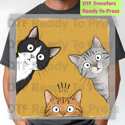 Curious Cats DTF Transfers, Peeking Cats Funny Cat Lover Kittens Ready to Press