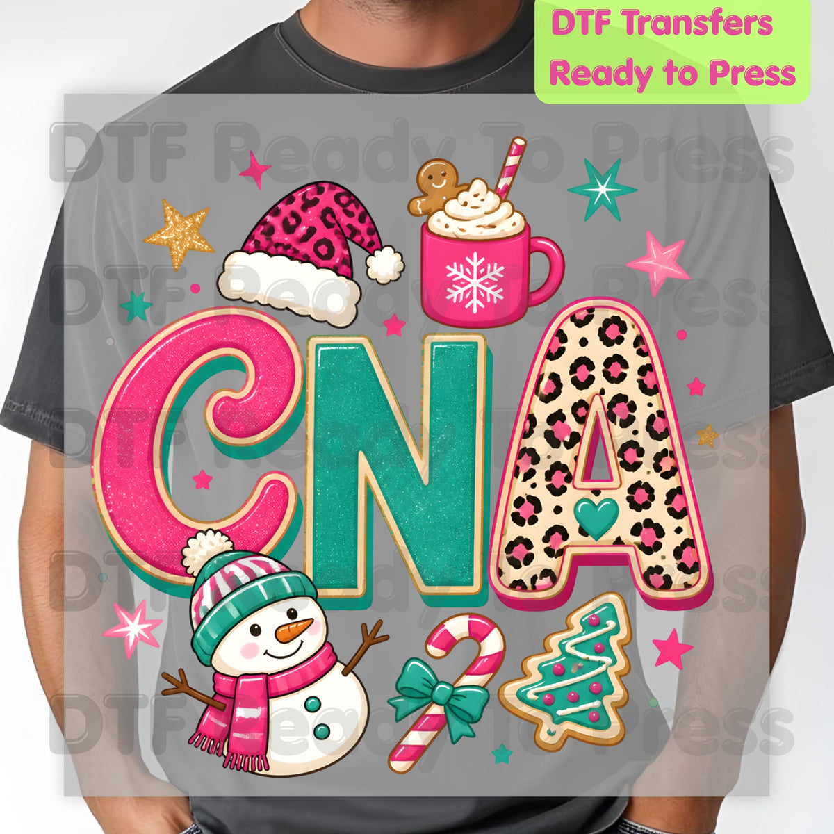 Pink Christmas CNA DTF Transfers, Medical Nurse Snowman Leopard Holiday Ready to Press