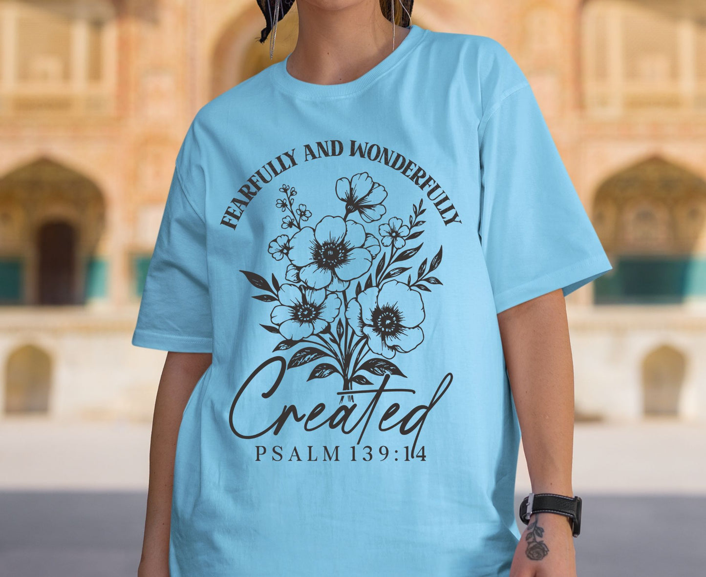Fearfully And Wonderfully Created T Shirt Psalm 139:14 Christian Floral Tee Faith Shirt Adult Youth Toddler Baby Religious Gift Scripture Tee