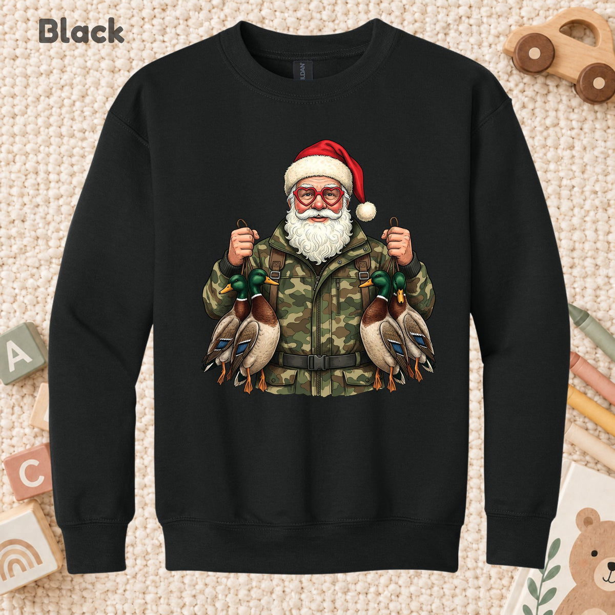Duck Hunting Christmas T-Shirt, Santa Duck with Camo Mallards Graphic Tee, Funny Hunting Holiday Shirt