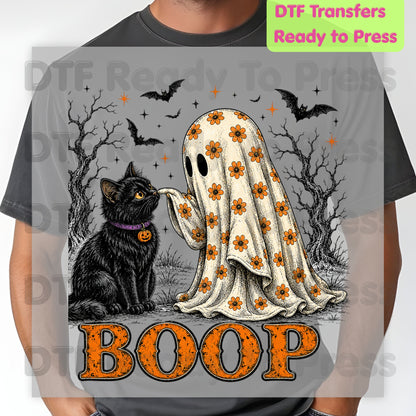 Halloween Cute Ghost Boop DTF Transfers, Black Cat Floral Sheet Bats Spooky Ready to Press