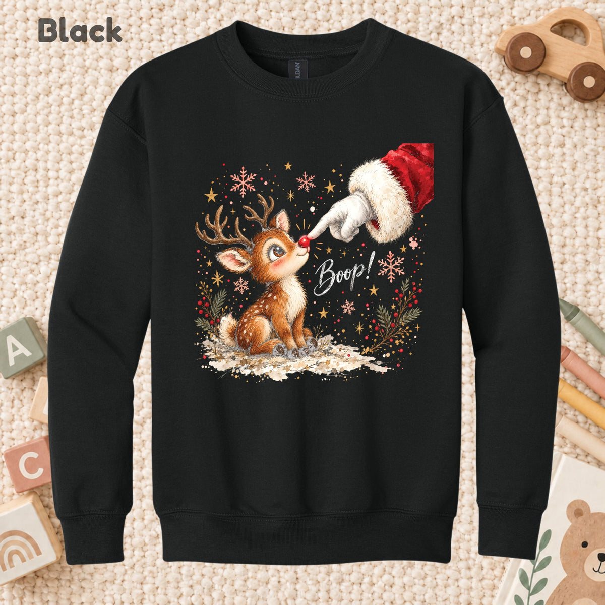 Boop Cute Reindeer T-Shirt, Santa Red Nose Christmas Tee, Festive Holiday Sweatshirt