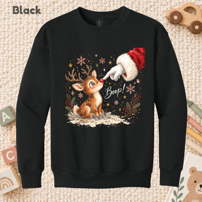 Boop Cute Reindeer T-Shirt, Santa Red Nose Christmas Tee, Festive Holiday Sweatshirt