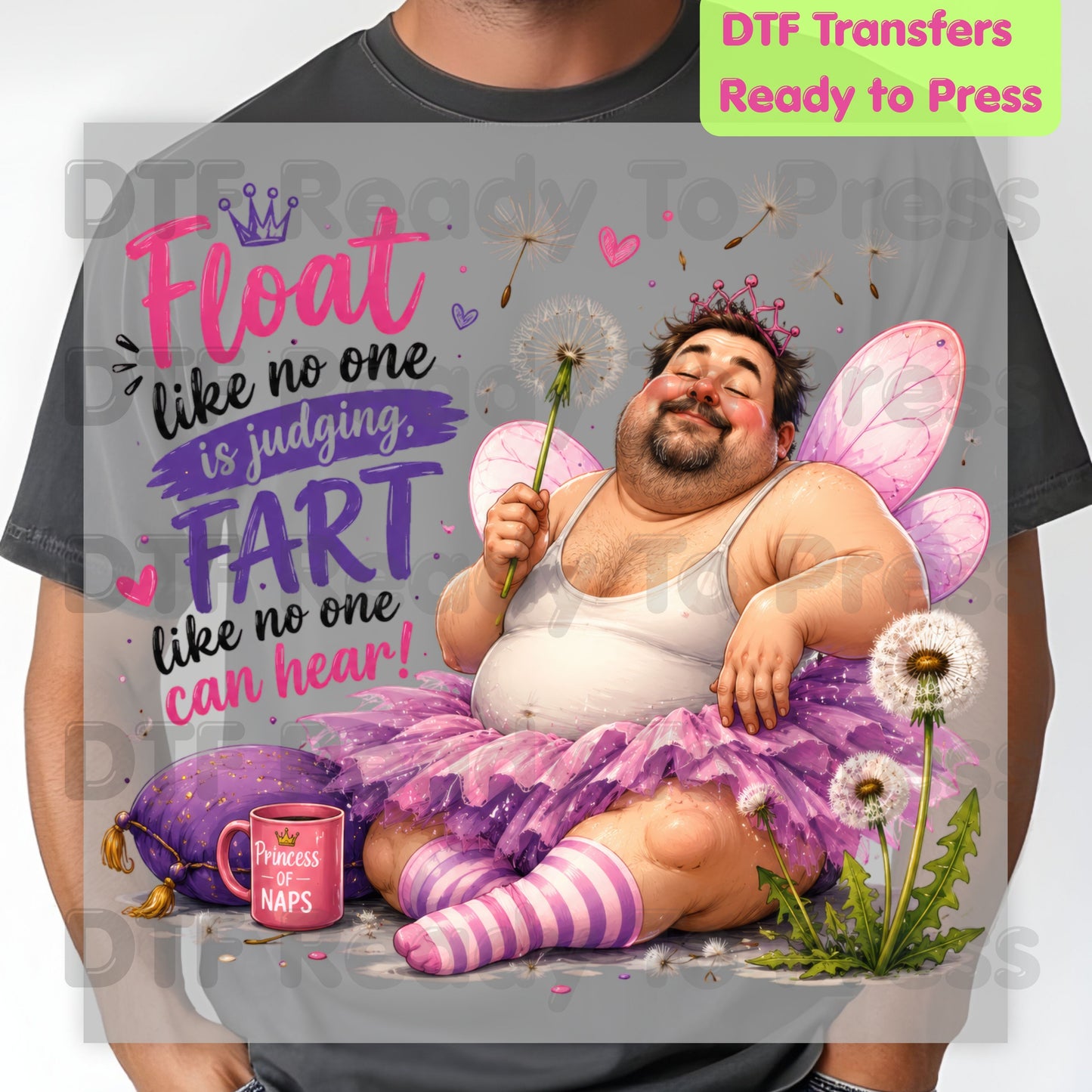 Funny DTF Transfers, Float Like No One Can See Fart Like No One Can Hear Fairy Man Ready to Press