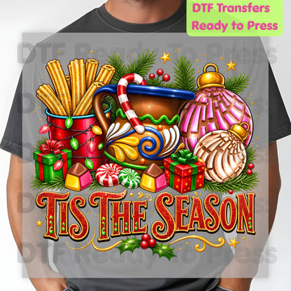 Tis the Season DTF Transfers, Mexican Christmas Churros Conchas Festive Holiday Ready to Press