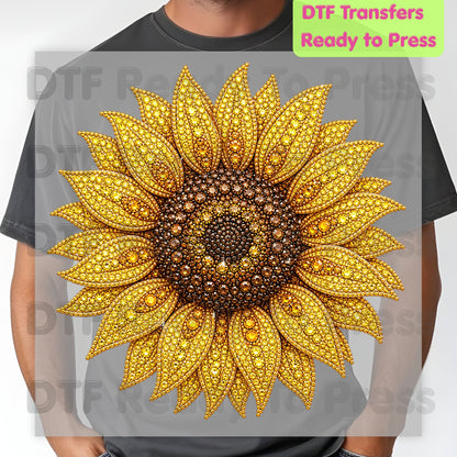 Sunflower DTF Transfers, Yellow Beaded Floral Summer Fall Flower Ready to Press