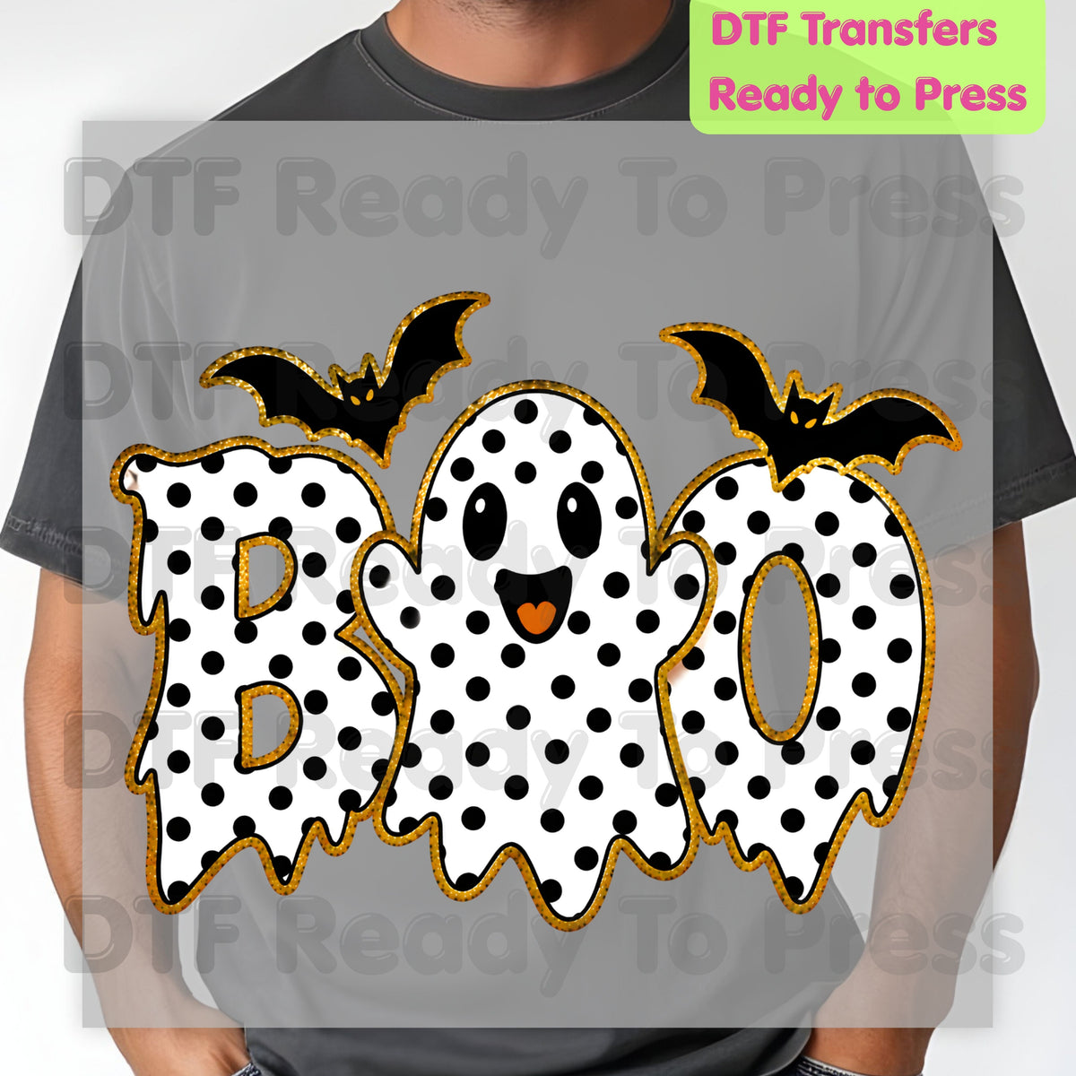 Polka Dot Ghost Halloween DTF Transfers, Boo Cute Spooky Bats Holiday Ready to Press