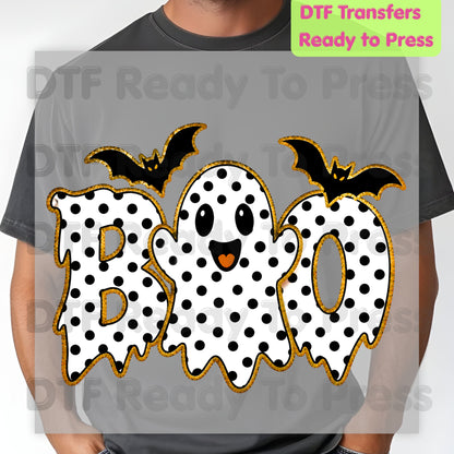 Polka Dot Ghost Halloween DTF Transfers, Boo Cute Spooky Bats Holiday Ready to Press
