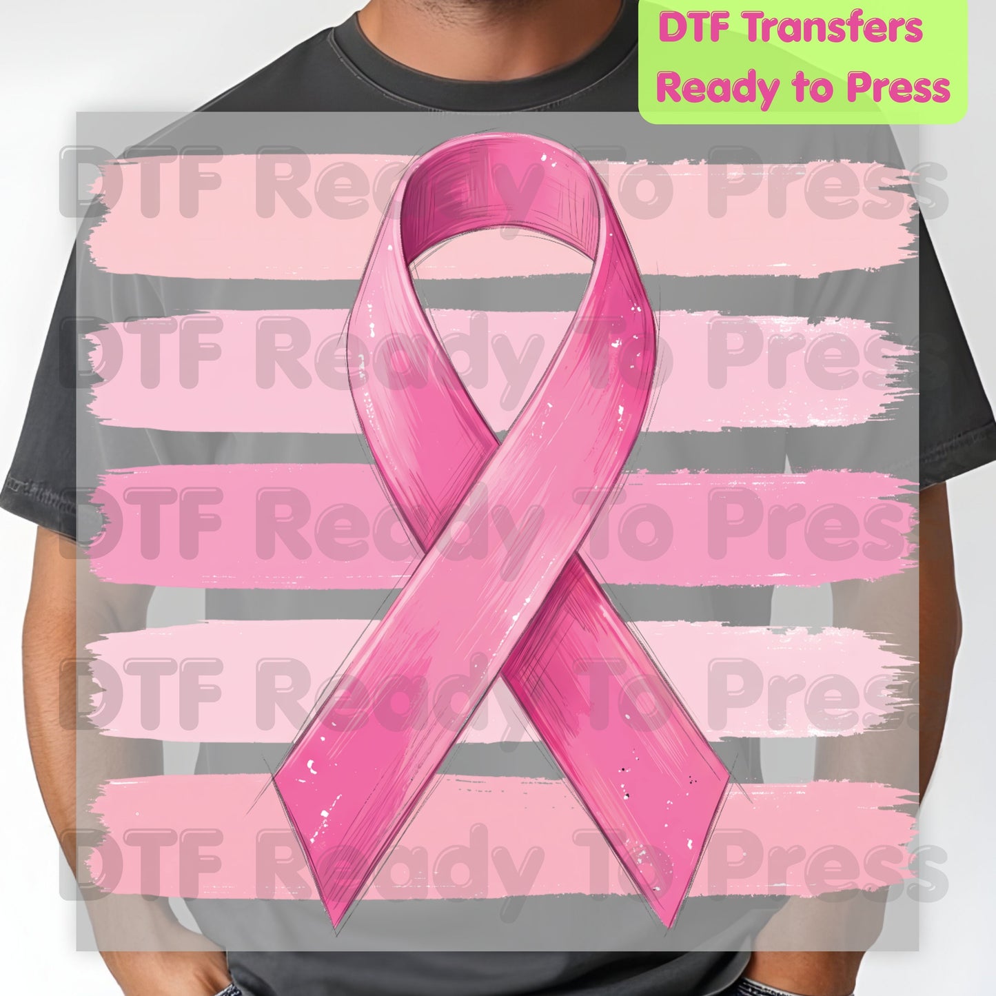 Pink Ribbon DTF Transfer Breast Cancer Awareness Brush Strokes Heat Transfer Ready to Press Tee Print Direct to Film