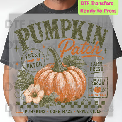 Halloween Pumpkin Patch DTF Transfer Ready to Press Farm Fresh Autumn Heat Transfer For Shirts Vintage Fall Pumpkin Graphic Print Locally Grown