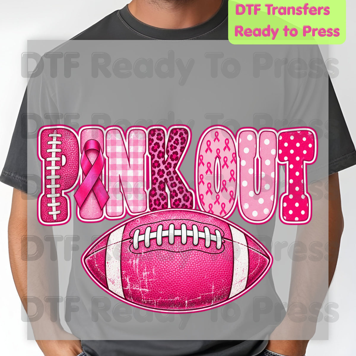 Pink Out DTF Transfers, Breast Cancer Awareness Football Pink Ribbon Leopard Print Ready to Press
