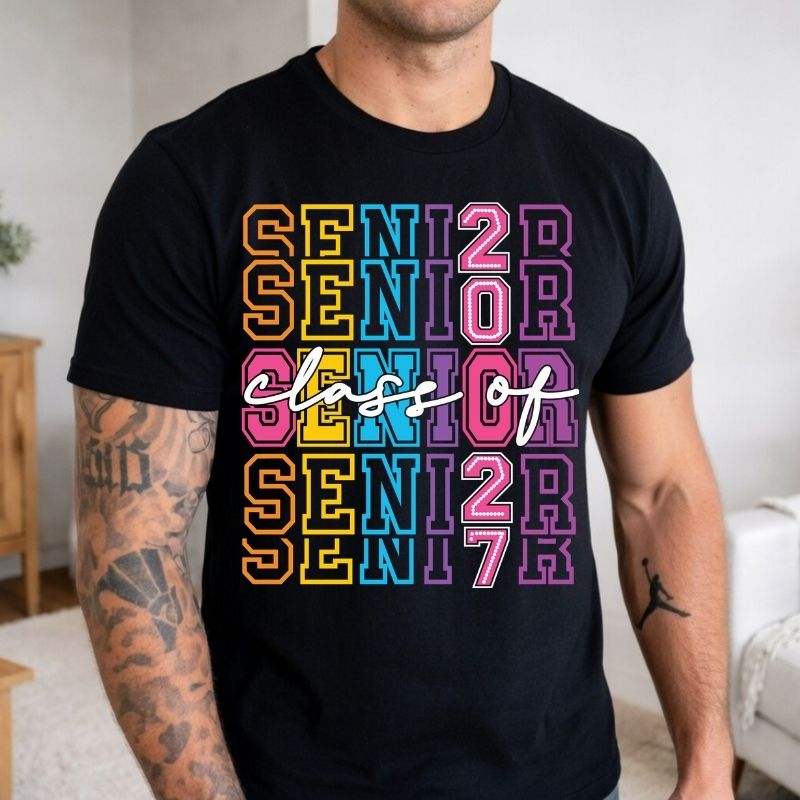 Senior 2027 DTF Gang Sheet Checkered Basketball DTF Transfer Ready to Press Bow Baseball Class of 2027 Senior Mom Heat Transfer Shirt