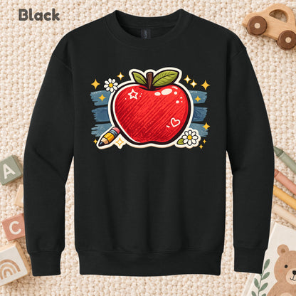 Teacher Retro Red Apple Pencil T-Shirt, Cute Daisy Sparkle Back to School Tee