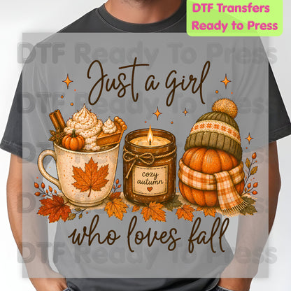 Just A Girl Who Loves Fall DTF Transfer Ready to Press