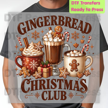 Gingerbread Christmas Club DTF Transfer, Hot Cocoa and Cookies Graphic