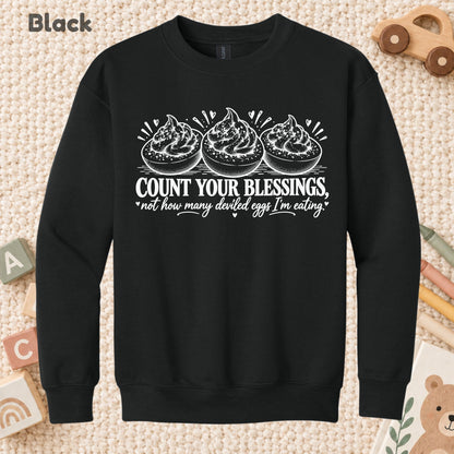 Thanksgiving T-Shirt, Count Your Blessings Deviled Eggs Graphic Tee, Funny Fall Holiday Shirt