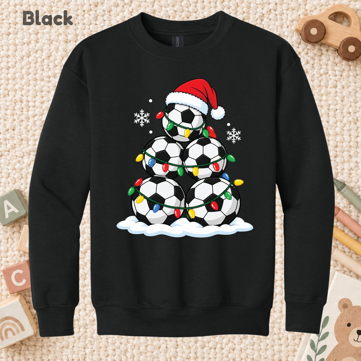 Christmas Soccer T-Shirt, Soccer Ball Santa Hat and Lights Tee, Festive Holiday Sweatshirt