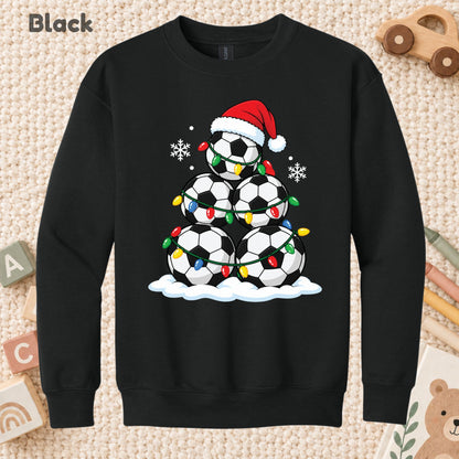 Christmas Soccer T-Shirt, Soccer Ball Santa Hat and Lights Tee, Festive Holiday Sweatshirt
