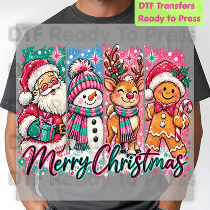 Christmas DTF Transfer, Santa Snowman Reindeer Gingerbread