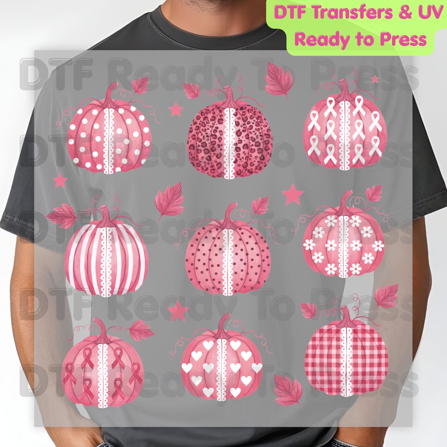 Pink Pumpkin Lace Breast Cancer Awareness DTF Transfer Ready to Press Fall Heat Transfer Tee