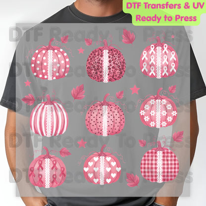 Pink Pumpkin Lace Breast Cancer Awareness DTF Transfer Ready to Press Fall Heat Transfer Tee