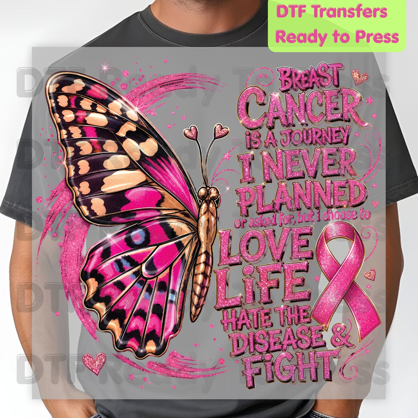 Breast Cancer Is A Journey Butterfly Breast Cancer Awareness DTF Transfer Ready to Press Heat Transfer Tee