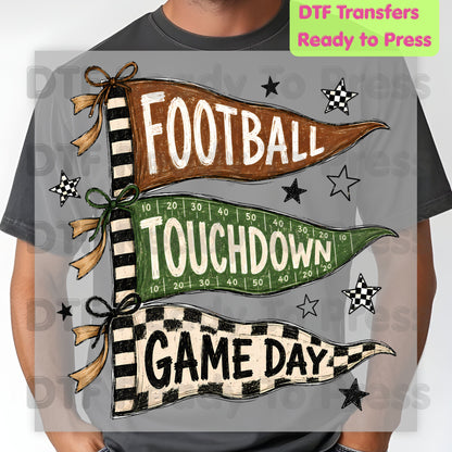 Football Game Day Pennants DTF Transfers, Touchdown Flags Stars Sports Ready to Press