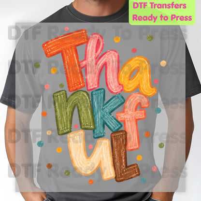 Thanksgiving DTF Transfer, Thankful Colorful Crayon Letters