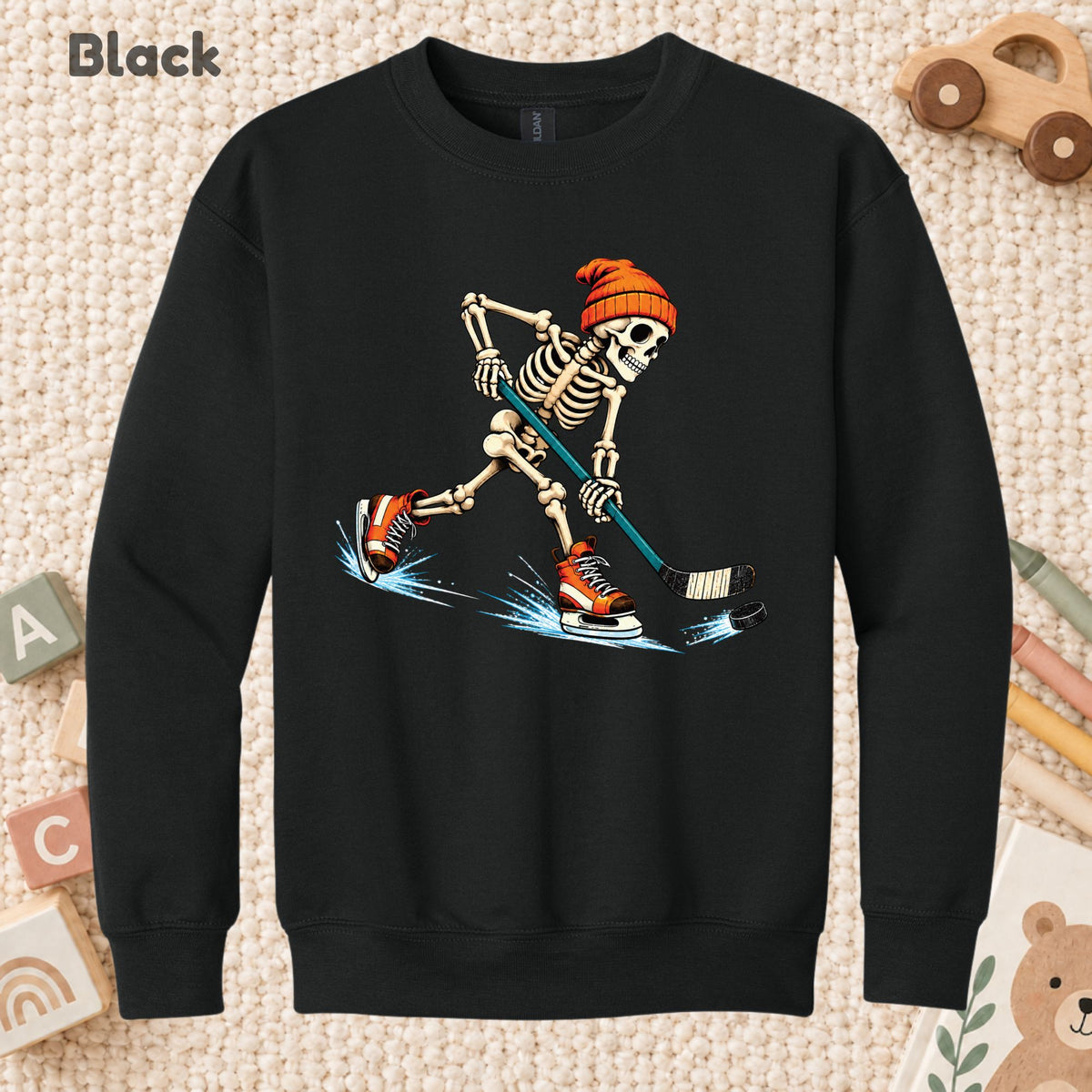 Hockey Skeleton T-Shirt, Skating Skeleton Beanie Graphic Tee, Ice Hockey Sweatshirt